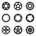 Set of sprocket wheels. Bicycle parts. Silhouette vector