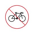 Bike Cycle Ban Black Line Icon. Bicycle Parking Forbidden Outline Pictogram. Bike Race Red Stop Circle Symbol. No