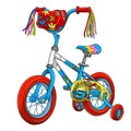 Funny bike cycle cartoon with blue base color isolated on Transparent background