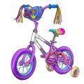 Funny bike cycle cartoon with a purple base color isolated on Transparent background