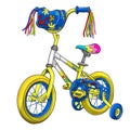 Funny bike cycle cartoon with yellow base color isolated on Transparent background