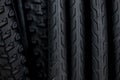 Bike cycle tire tread. Cycling black rubber tyre for street road and mountain bike track type for background