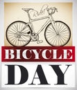 Bike Draw in Scroll and Calendar to Celebrate Bicycle Day, Vector Illustration