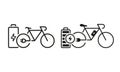 Bike with Eco Renewable Accumulator Line and Silhouette Icon Set. Electric Bicycle and Charge Battery. Green Energy Royalty Free Stock Photo