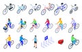 Bike family icons set, isometric style Royalty Free Stock Photo