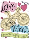 Bike and Hearts Drawings to Celebrate the World Bicycle Day, Vector Illustration