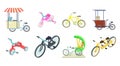 Bike icon set, cartoon style Royalty Free Stock Photo