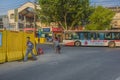 A bike junior high school student. Is passing through a construction road.