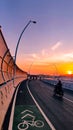 Bike lane on the bridge with sunset background