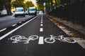 Bike lane on busy street in Barcelona, SPAIN Royalty Free Stock Photo