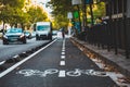 Bike lane on busy street in Barcelona, SPAIN Royalty Free Stock Photo