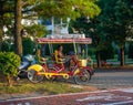 Bike lane concept. Healthy lifestyle. Urban space in a modern resort. cyclist. Smart urbanism. Bicycle path close-up. road for