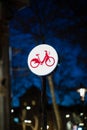 Bike lane sign from Barcelona city at night