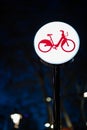 Bike lane sign from Barcelona city at night