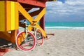 Bike & lifeguard station in Miami Beach Royalty Free Stock Photo