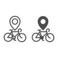 Bike location line and solid icon, bicycle concept, Map pointer with bicycle sign on white background, bike rent Royalty Free Stock Photo