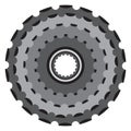 Bike metallic cogwheel, bicycle crankset cassette in flat style.