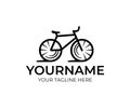 Bike in motion, fast street transport, logo design. Bicycle, cycle or velocipede, vector design