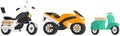 Bike and motorbike flat vector transport set. Motorcycle and scooter, bike and moped, motor bicycle Royalty Free Stock Photo