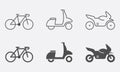 Bike, Motorbike, Moped, Scooter Line and Silhouette Icon Set. Delivery Service Transport Pictogram. Road Traffic Sign Royalty Free Stock Photo