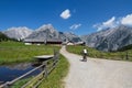 By bike in the mountains, alpine summer landscape
