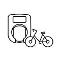 Bike and padlock smart lock as a symbol of the security of private and public cycling. Editable outline stroke linear