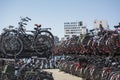 Bike parking in Amsterdam in the day under the sky