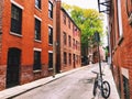 A bike parking on Boston beacon area street alley Royalty Free Stock Photo