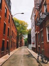 A bike parking on Boston beacon area street alley Royalty Free Stock Photo