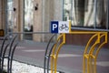 Bike parking plate on a metal structure for tying a bike to a padlock