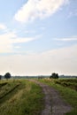 Bike path on an enbankment in the middle of the fields in the italian countryside in summer Royalty Free Stock Photo