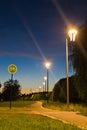 Bike path in evening park Royalty Free Stock Photo