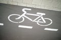 Bike path. Markings on the road. Broken white line on asphalt Royalty Free Stock Photo