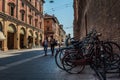 Bike rack in front of Camara Municipal on Ugo Bassi street in Bologna, Italy Royalty Free Stock Photo