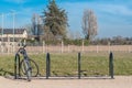 Bike rack in a park Royalty Free Stock Photo
