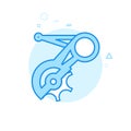 Bike or Bicycle Rear Derailleur Flat Vector Icon, Symbol, Pictogram, Sign. Blue Monochrome Design. Editable Stroke