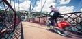 Bike on red footbridge Royalty Free Stock Photo