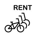 Bike rent flat line icon. Vector outline illustration of  Urban transportation, bike sharing, bike rental app. Black color thin Royalty Free Stock Photo