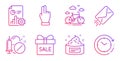 Bike rental, E-mail and Skin cream icons set. Sale offer, Medical drugs and Report signs. Vector