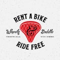 Bike Rental Retro Vector Label or Logo Template