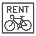 Bike rental signboard line icon, outdoor sport concept, bicycle logo for shop or rental business icon on white