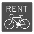 Bike rental signboard solid icon, outdoor sport concept, bicycle logo for shop or rental business icon on white