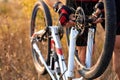 Bike repair. Young man repairing mountain bike Royalty Free Stock Photo