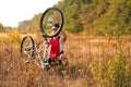 Bike repair. Young man repairing mountain bike Royalty Free Stock Photo