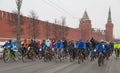 The bike ride on a cold winter day in Moscow