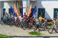 Bike ride in a Russian village in the Kaluga region. Royalty Free Stock Photo