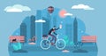 Bike ride vector illustration. Flat tiny cycling work route persons concept