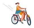 Bike ride, young girl, bicycle sport, vigorous activity, beauty lady, isolated on white, design, flat style vector