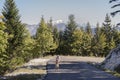 Bike rider on the Col de Leschaux in France