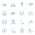 Bike rides linear icons set. Adventure, Scenery, Thrill, Freedom, Fitness, Nature, Challenge line vector and concept